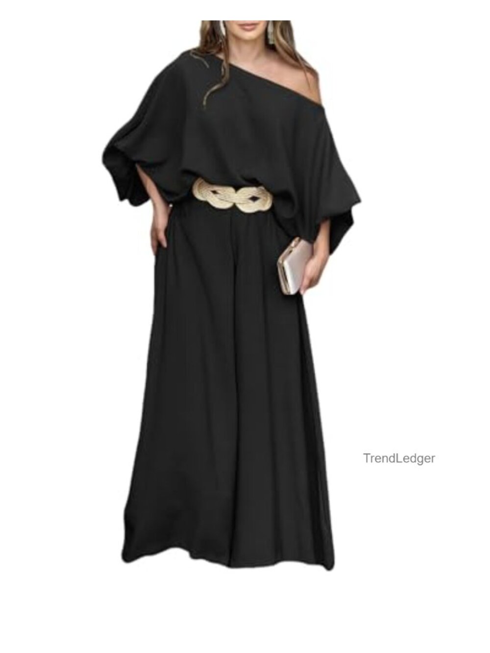 Off Shoulder 2 Piece Wide Leg Pant Set Lantern Sleeve Summer Outfit